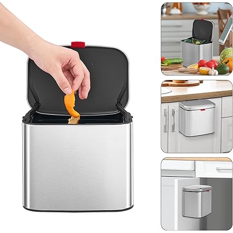 Hanging Kitchen Compost Bin 4 Liter / 1.05 Gallon, Stainless Steel Simplehuman Compost Bin