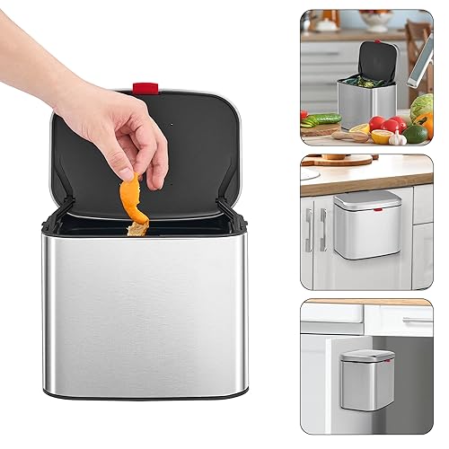 Contenedor colgante de compost de cocina de 4 litros1.05 galones, incluye 30 bolsas compostables, cubo de basura con cubo interior extraíble, acero