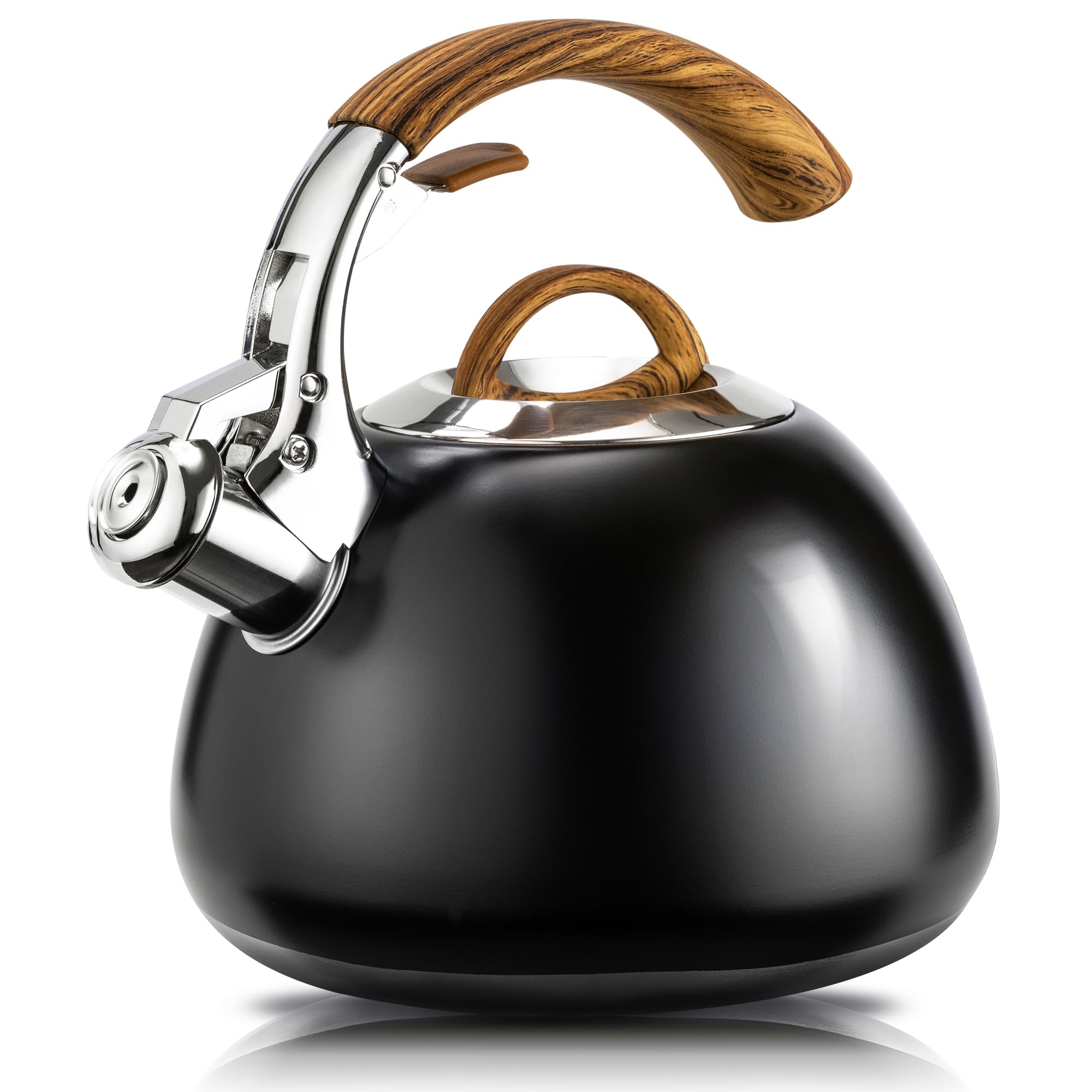 suyikaStove Top Whistling Tea Kettle Food Grade Stainless Steel Teapot with Wood Pattern Handle 3 Quart Black