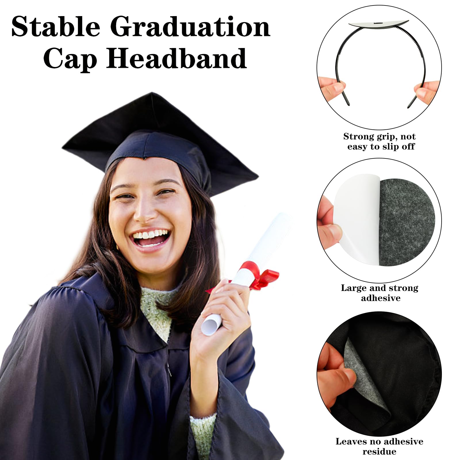 WBCBEC 2Pcs Graduation Cap Headband Insert Secures Cap and Keeps Hairstyle Grad Head Band Insert with EVA Foam Sticker Graduates Essential Hairband for Securing