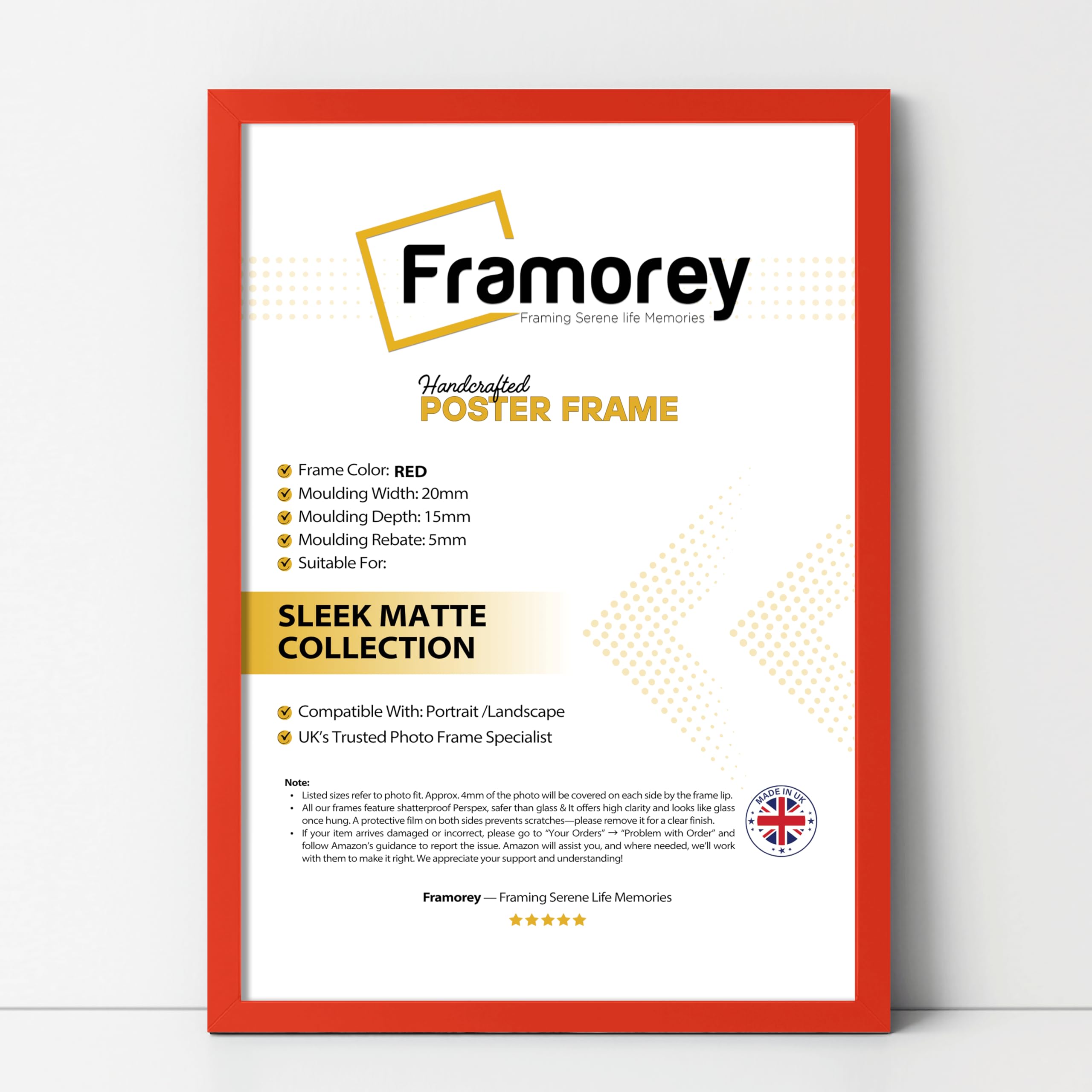 FRAMOREY Thin Matt Red Poster Frame, Wooden Effect Photo Frame, 9x6 Inch Size Picture Frames, Wall Display Hanging Photo Print Frames