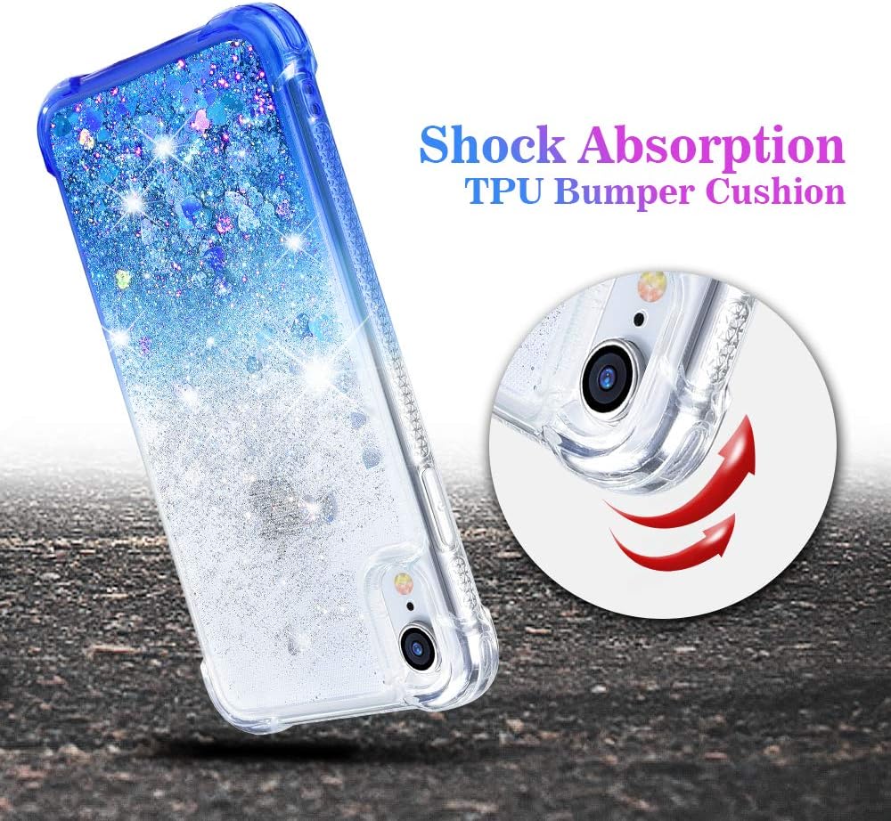 Ruky Case for iPhone XR Glitter Case, Gradient Quicksand Series TPU Bumper Cushion Reinforced Corners Protective Bling Liquid Girls Women Case for iPhone XR 6.1 inches, Gradient Azure