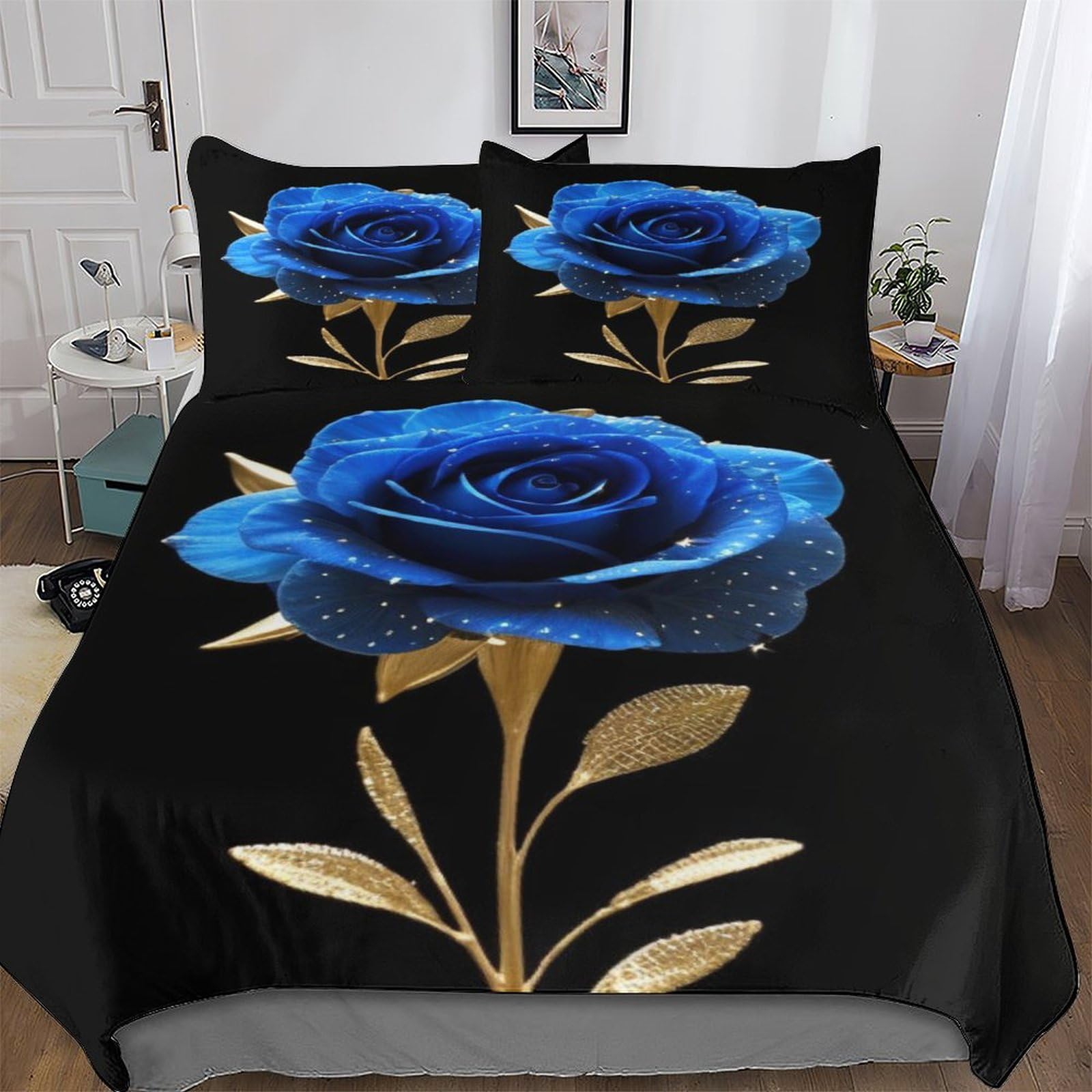 Rose 3D Comforter Cover Set - Brushed Microfibre Bedding Set Duvet Cover with Pillowcases, Soft Poly Cotton Quilt Cover 3 Pcs For Boys, Girls And Teenagers Double (200x200cm) — image 1