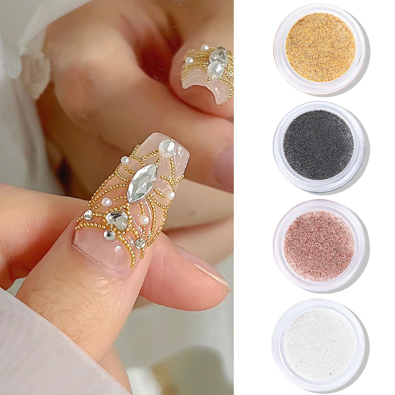 Caviar Beads for Nail Art - 4 Jar Black Gold Silver Micro Beads 0.4mm Tiny Steel Balls 3D Charms Decorations Accessories - Image 4