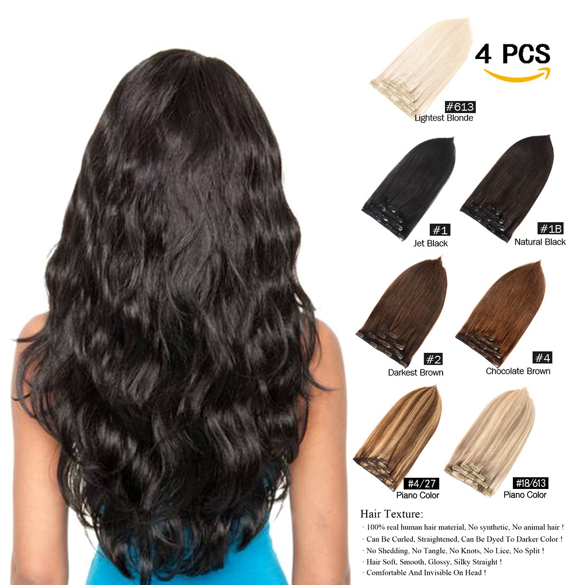 20 =70G, Chocolate Brown/Light Blonde #4/27: Geelook Clip In Hair Extensions 20" Double Weft 100% Remy Human Hair Grade 7A Quality Thick Long Soft Silky Straight 4Pcs 10Clips Fo