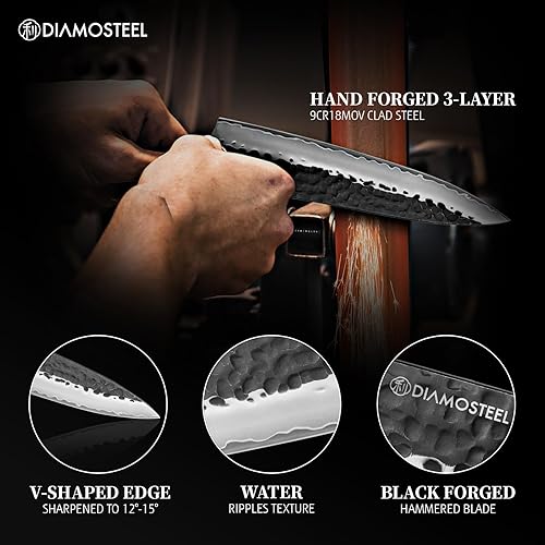 Miniatura 3 de Cuchillo de chef  Cuchillo de cocina profesional de 8 pulgadas  Hoja de óxido negro martillado japonés 9CR18MOV de acero inoxidable de alto carbono