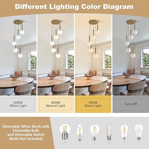 Miniatura 12 de KCO Iluminación moderna globo luces colgantes iluminación isla de cocina luz colgante blanco y dorado iluminación colgante individual vidrio