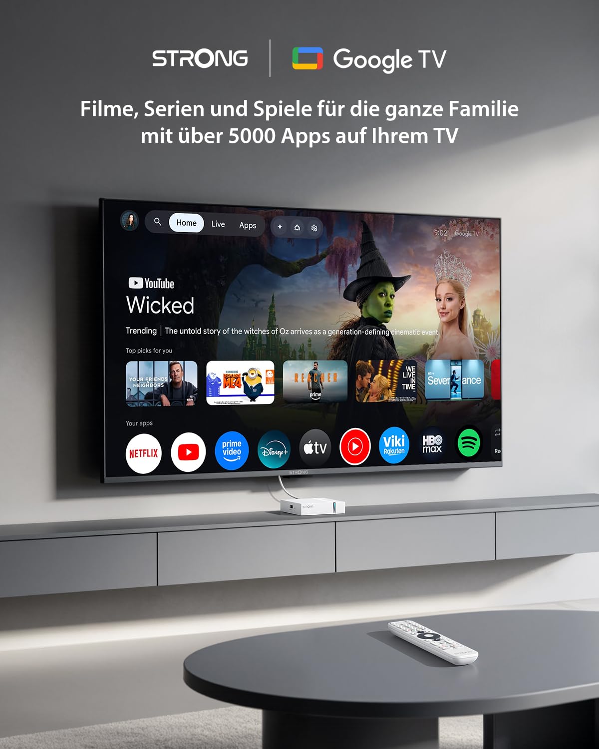 STRONG LEAP-S3+V2 Streaming Smart TV Box 4K UHD 2 GB RAM 16 GB Speicher HDR10+ Dolby Vision WiFi 5 BLE 5 Ethernet RJ45 Sprachassistent Weiß