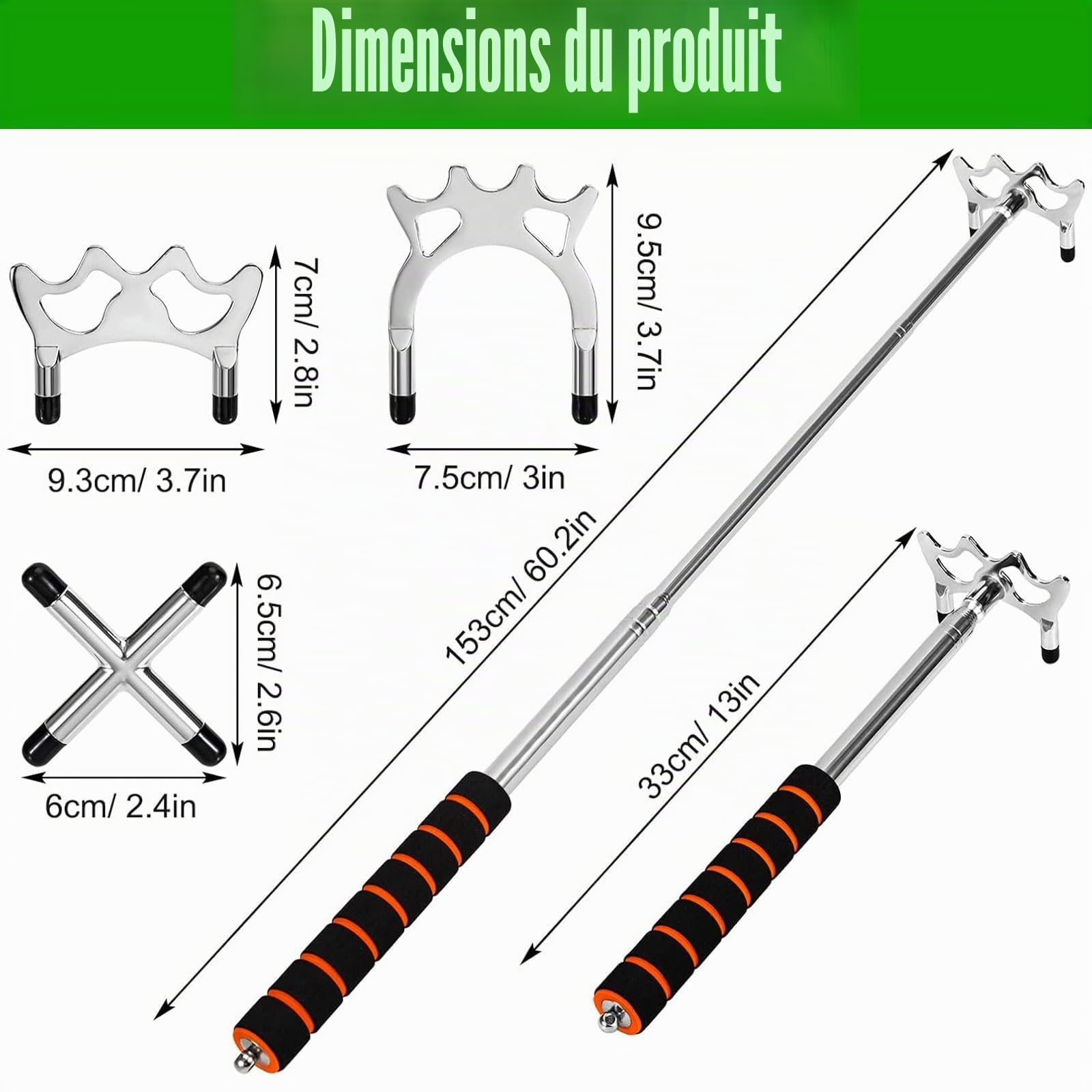 Bâton Pont de Queue de Billard Rétractables,Support Queue de Billard Rétractable,avec 3 Têtes de Pont Amovibles,Accessoire pour Queue de Billard,pour Table de Billiard, Snooker, Compétition