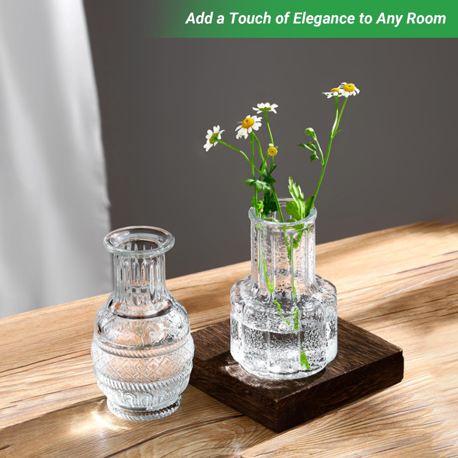 Windfromort 12er Set Mini Glasvasen Vintage Relief für Tischdeko | 12 kleine Vintage Glasvasen mit edlem Relief-Muster. Dickwandig & robust, ideal für Trockenblumen, Hochzeiten & Tischdeko.