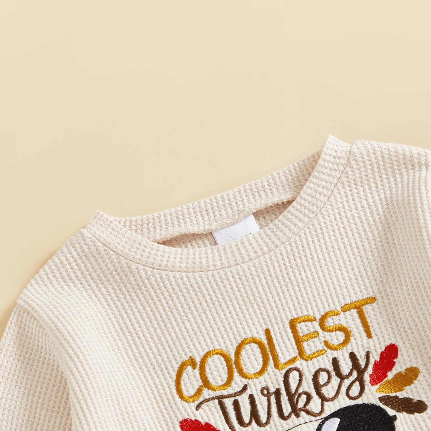 Seyurigaoka Toddler Baby Boy Thanksgiving Outfit Turkey Waffle Knit Sweatshirt and Pants Sets 2Pc Fall Clothes - Image 4