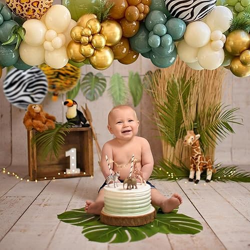 Miniatura 9 de Kit de arco de guirnalda de globos de safari en la selva, globo verde y blanco con decoración de animales tropicales para baby shower, cumpleaños