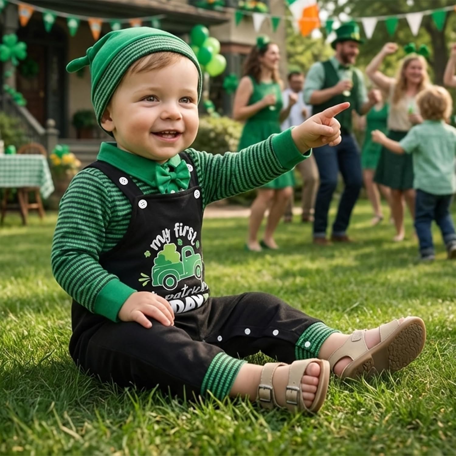 Baby Boy Easter Outfit Newborn Stripe Romper+Bunny Overall Pants+Hat Infant Boys First Easter Outfit - Image 3