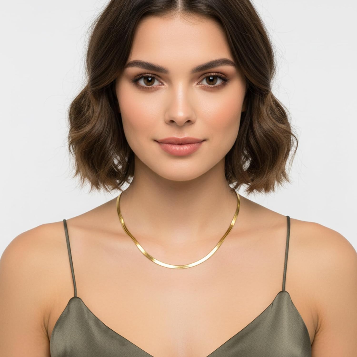 Fiusem Gold Plated Necklace for Women, 14K Gold Plated Herringbone Chain Necklaces, Snake Choker Chain for Women - Image 2