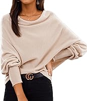 DEPENSL Women's Oversized Cowl Neck Batwing Sweater - Ribbed Knit Long Sleeve Pullover Jumper Tops 2025 Trendy Fall