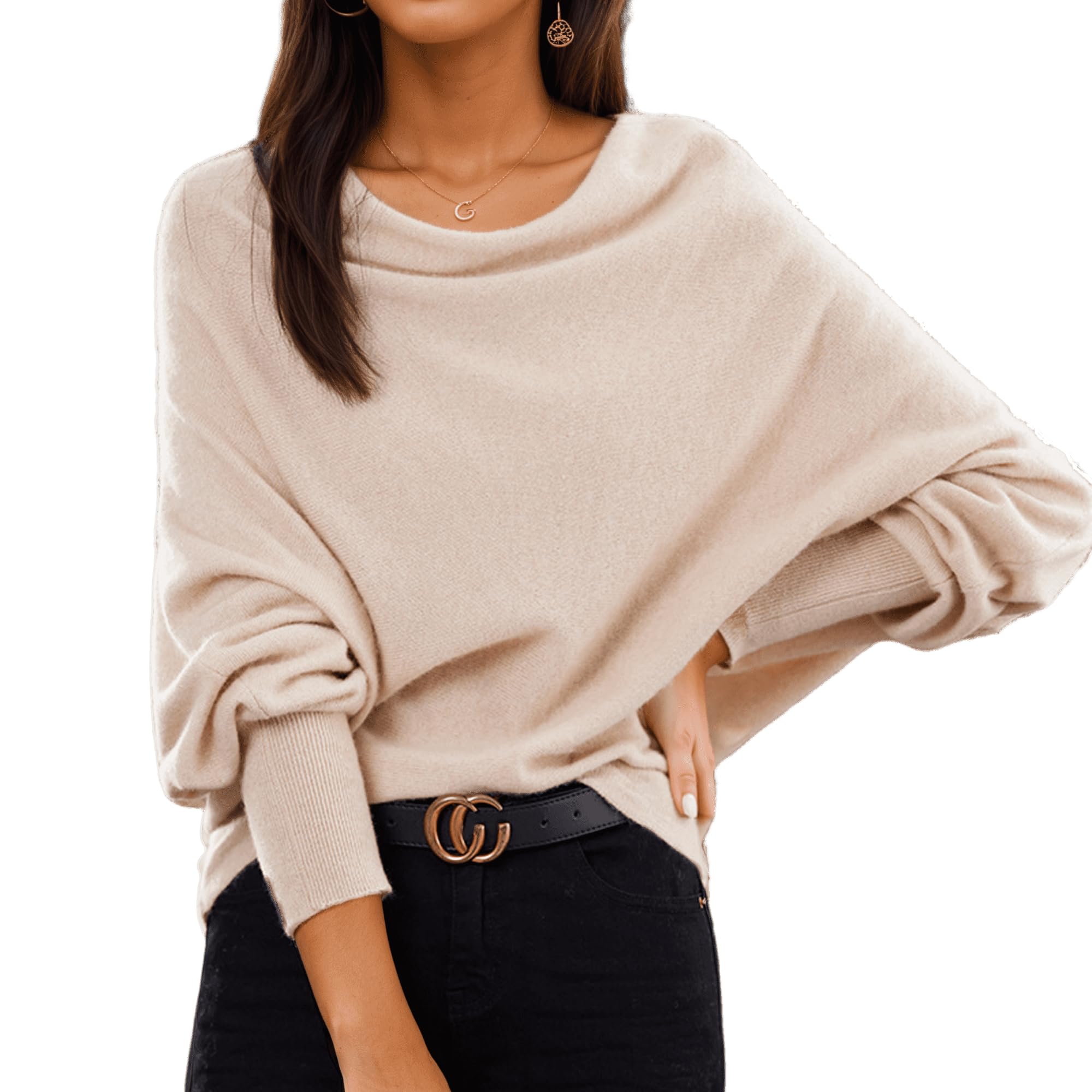 Womens Oversized Cowl Neck Pullover Sweaters Light Long Sleeve Batwing Ribbed Knit Jumper Tops 2025