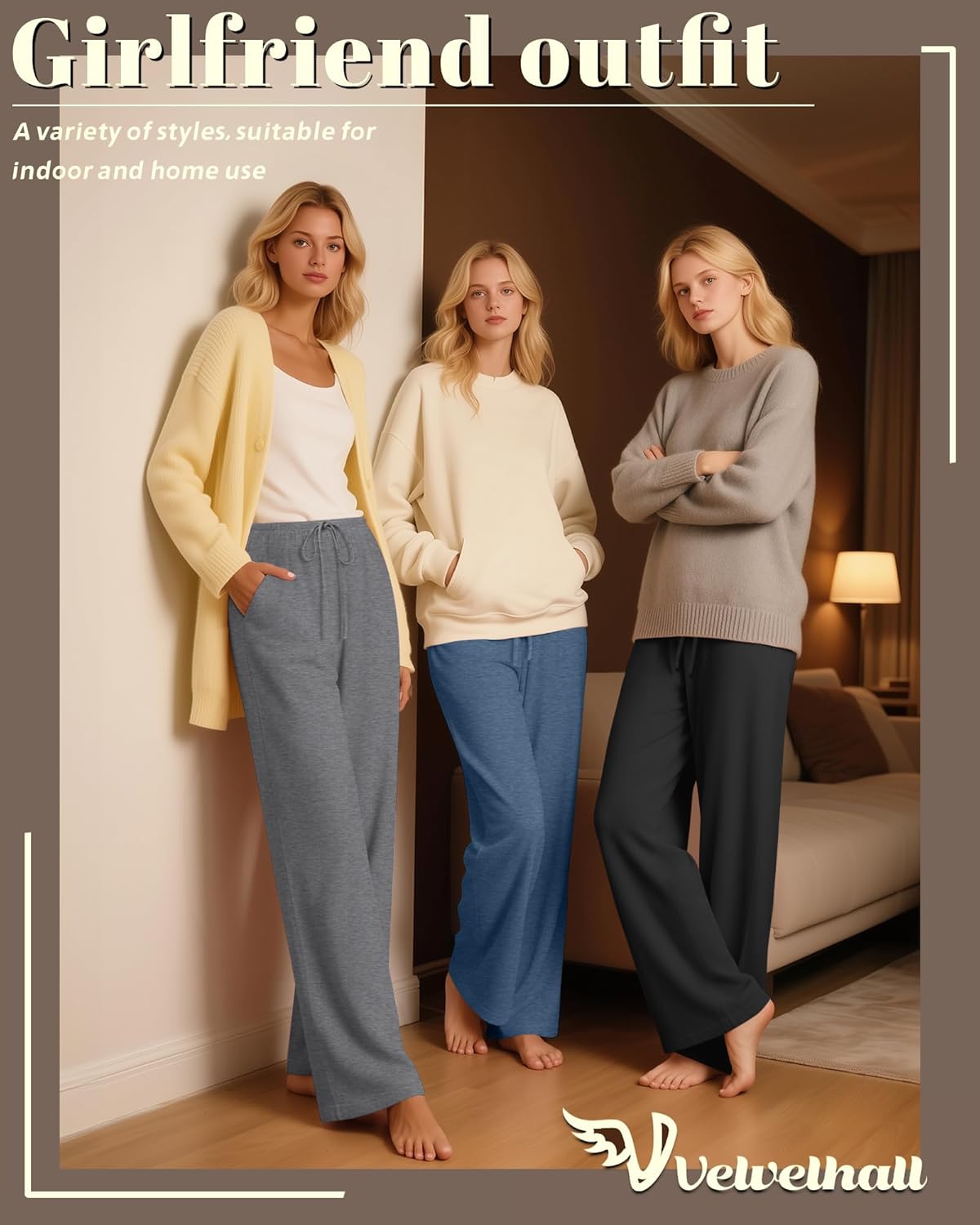 4 Pack Women's Lounge Pants Comfy Wide Leg Yoga Pant Drawstring Loose Baggy Sweatpants Open Bottom with Pockets - Image 2