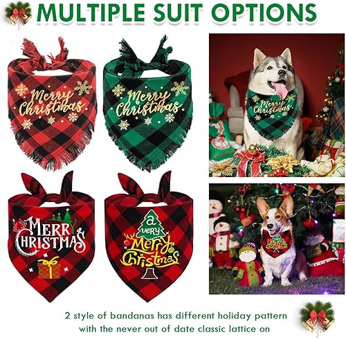 Miniatura 3 de Bandanas de Navidad para perros, paquete de 2 bufandas triangulares con diseño de árbol de Navidad, juego de regalo de pañuelo, pañuelo navideño