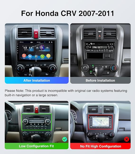 Car Radio Stereo for Honda CRV 2006-2011, Wireless CarPlay Android Auto 9 Inch Linux Touch Screen Navigation Head Unit Bluetooth FM/AM