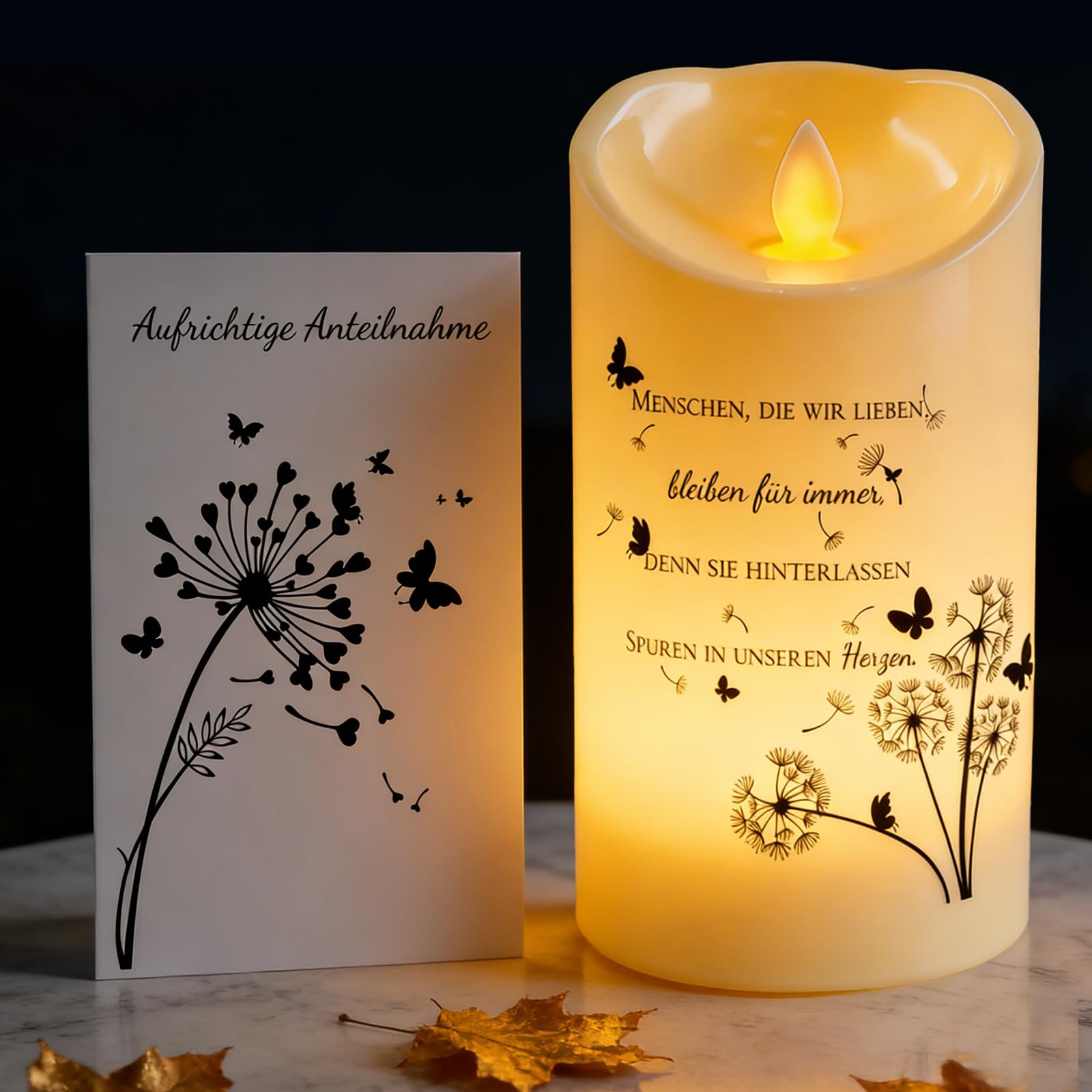 TaimeiMao LED Trauerkerzen, LED Grabkerze mit Trauerkarte, Outdoor Wasserdichte Flammenlose Kerze, Grablicht, Gedenkkerze für Verstorbene, Trauergeschenk