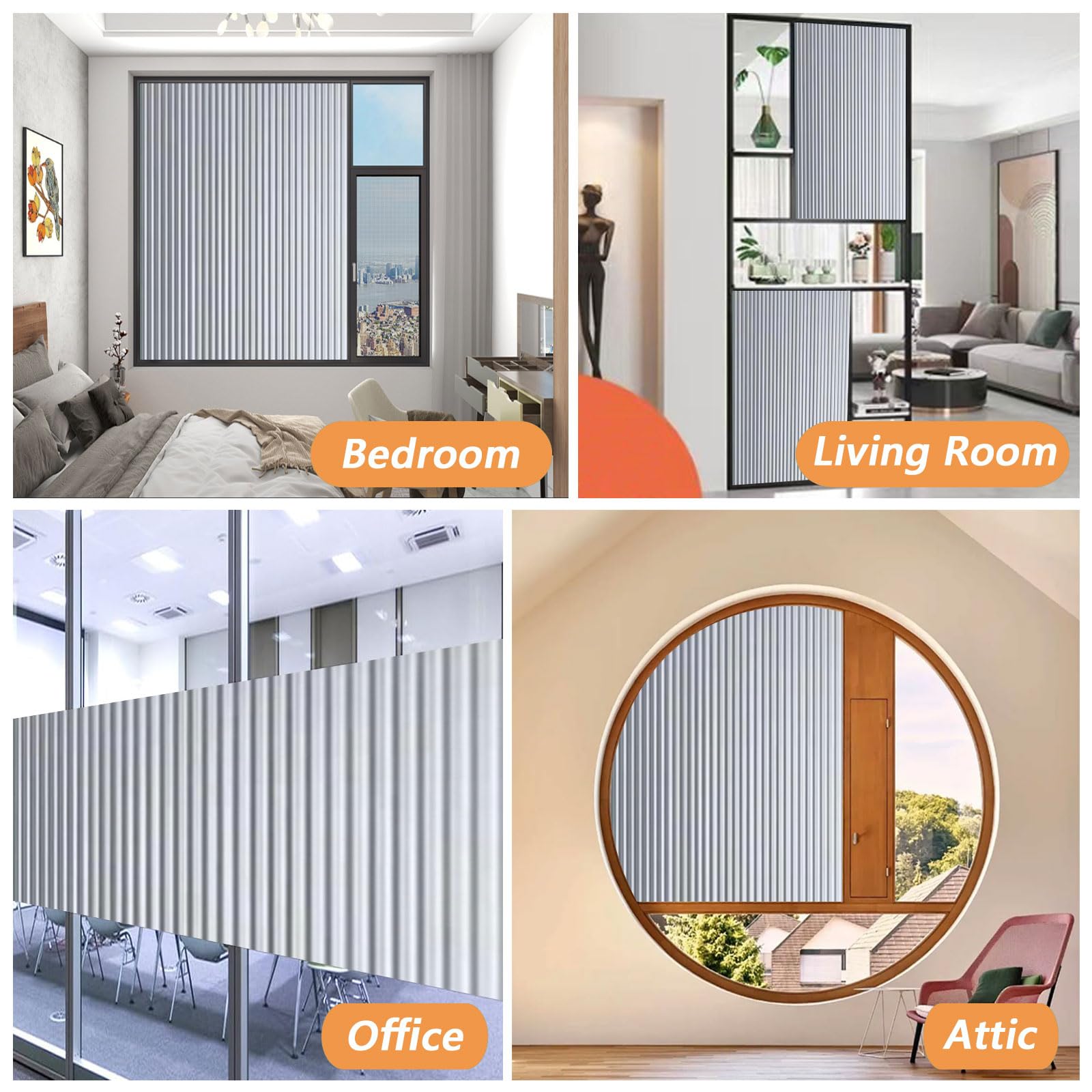 Pellicola Privacy Finestre 100 x 270 cm Statica e Senza Colla, Protezione Termica Pellicola Termica Satinata per Finestre per Ufficio Bagno da Letto, Chang Hong 2