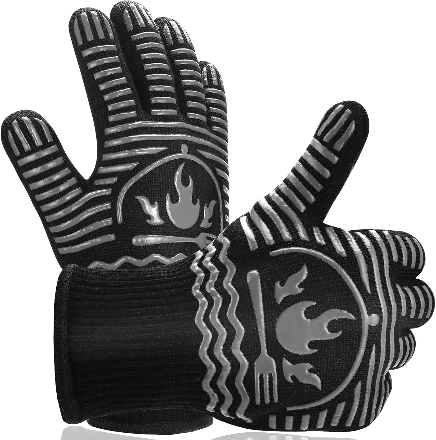 BBQ Gloves, 1472°F Extreme Heat Resistant Grill Gloves, Non-Slip Food Grade Silicone Oven Mitts for Kitchen, Cooking, Barbecue, Baking, Smoker Gray(11inch) - Amazon product rated Grade D