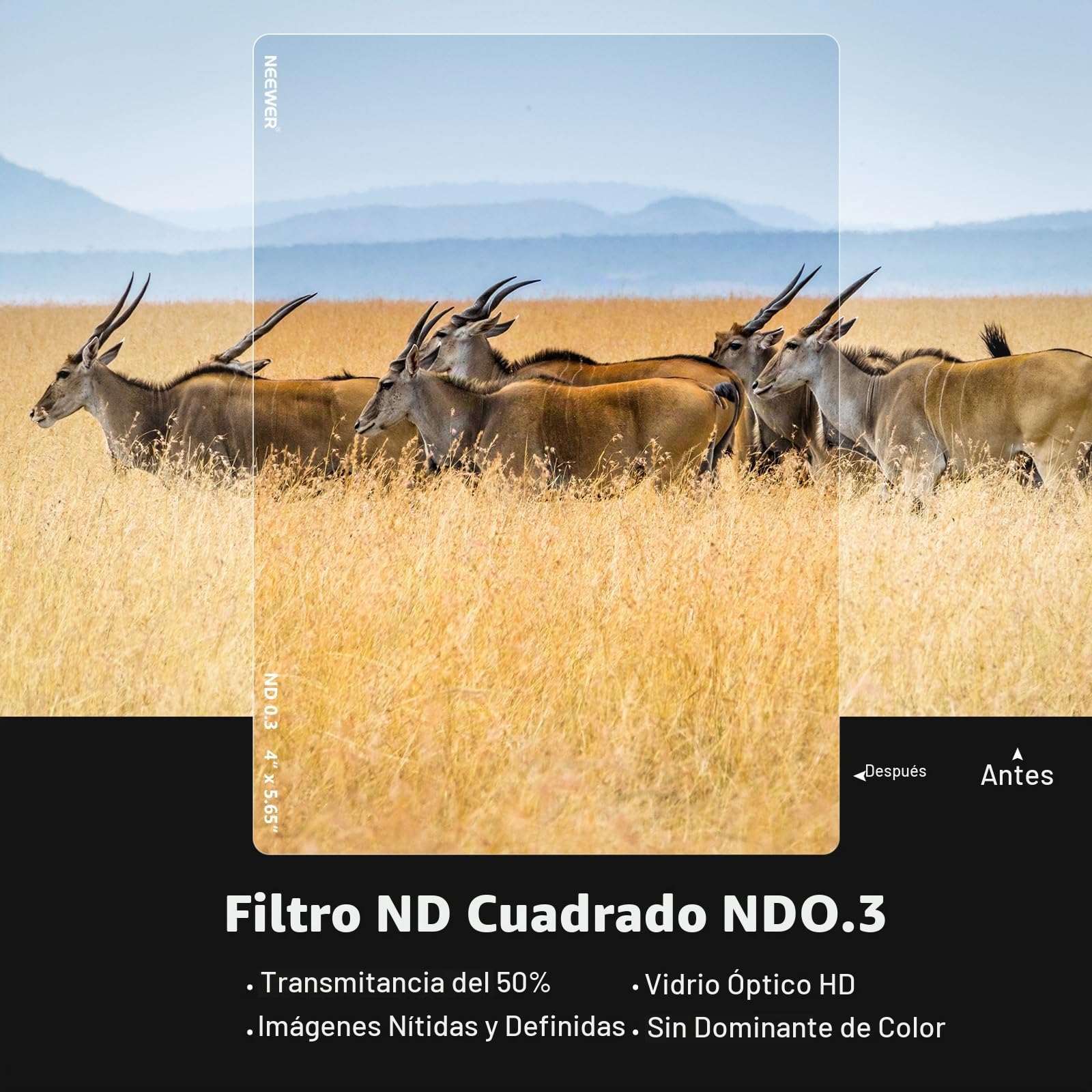 NEEWER Filtro ND Cuadrado ND0,3 (1 Parada), 4 x 5,65 Pulgadas, Doble Cara 30 Multi Nano Revestido, Filtro de Densidad Neutra para NEEWER Matte Box, Compatible con Tilta, Compatible con SmallRig