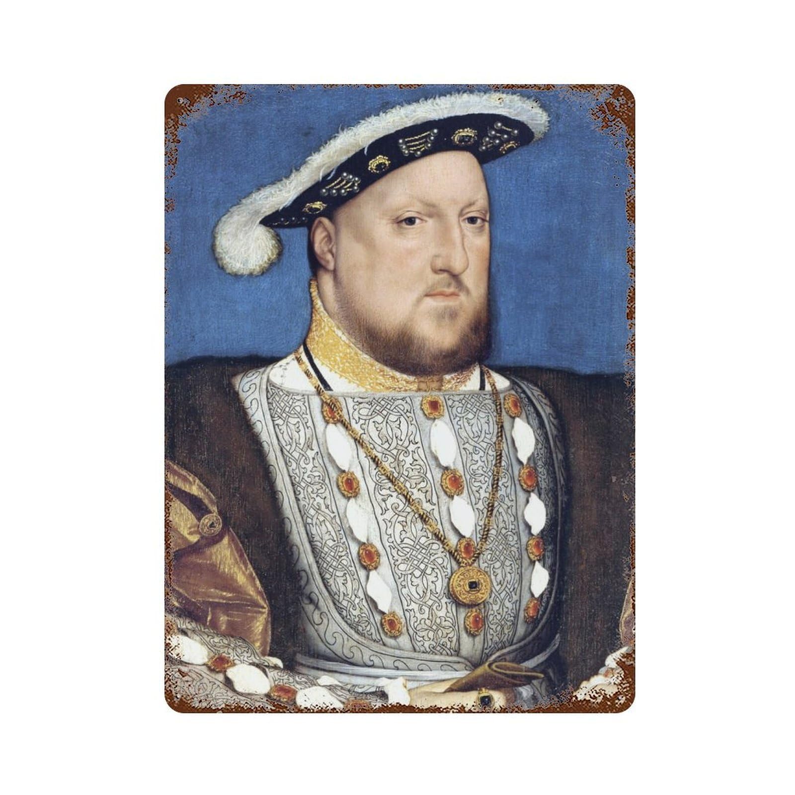 Distressed Metal Wall Sign with Henry VIII Portrait Design 15.7"x11.8", for Living Room, Hallway And Home Decor, Vintage Wall Decor