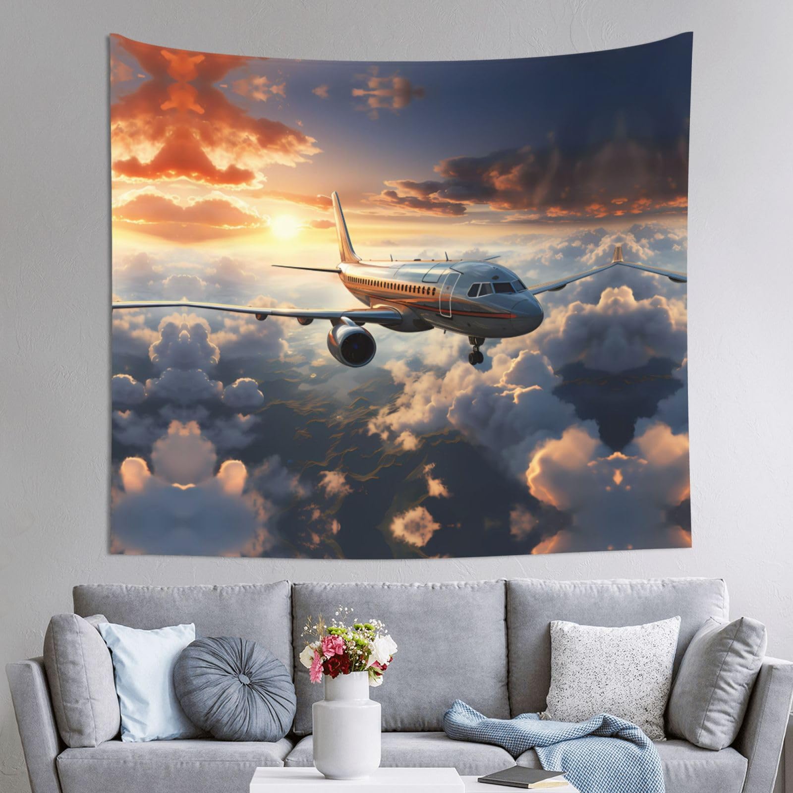 HLSBSSL 60x51in Airplanes are soaring Printed Tapestry Tablecloth for Dormitory and Picnic Rooms - Multifunctional Fabric Hanging