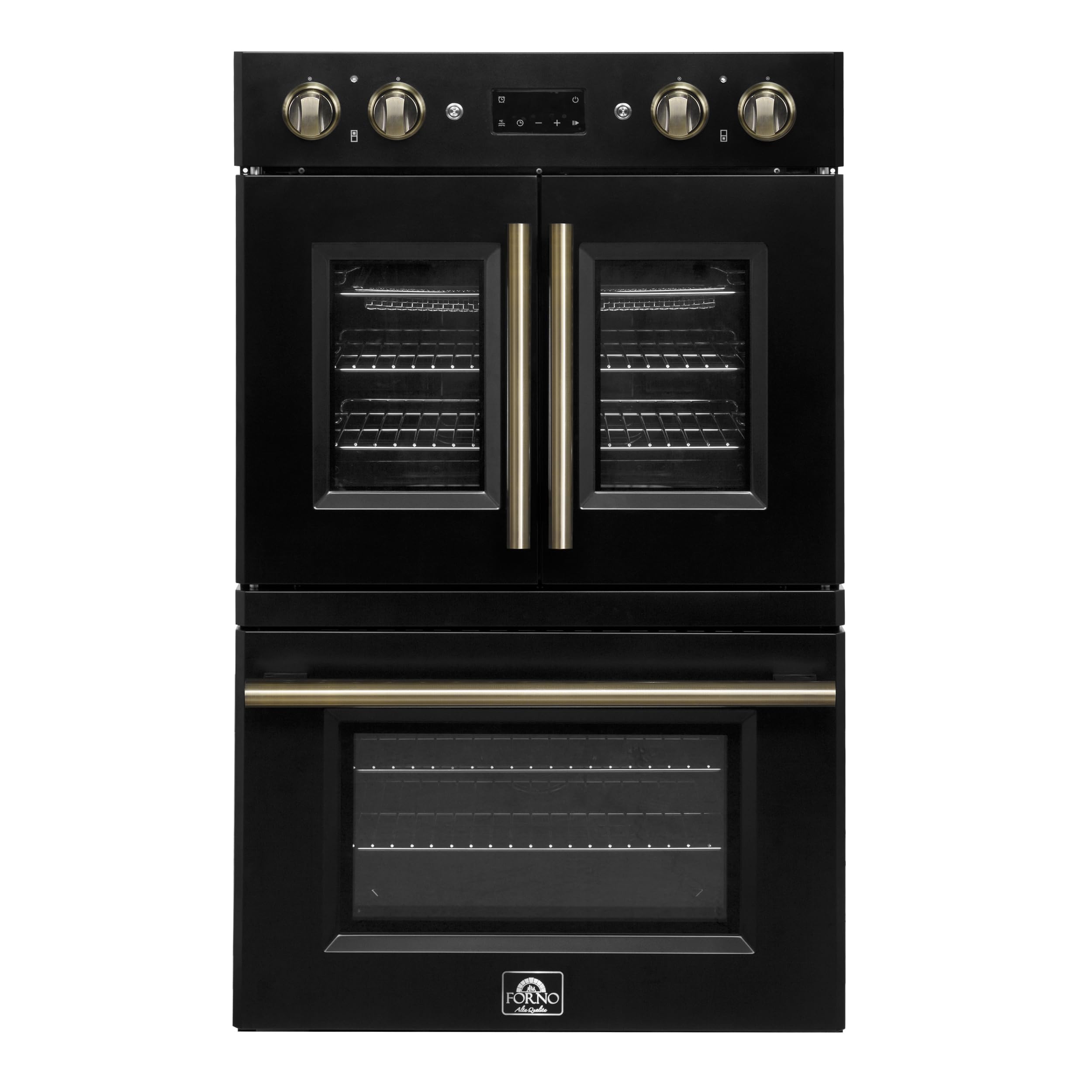Forno Asti 30-Inch Double Wall Oven, Black &amp; Antique Brass, 7.36 cu. ft. Dual True Convection