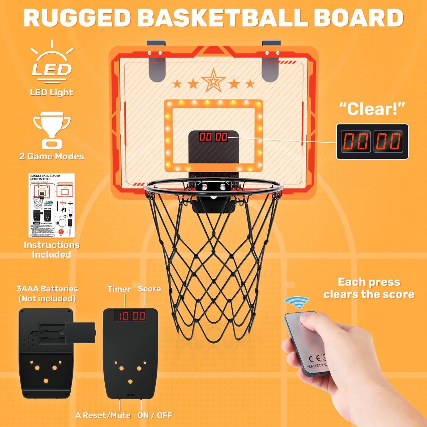 MindPal Indoor Basketball Hoop, for Boys 8-12, Led Light Mini Hoop with Electronic Scoreboard, Indoor Basketball Hoop for Kids, Boy Birthday Presents