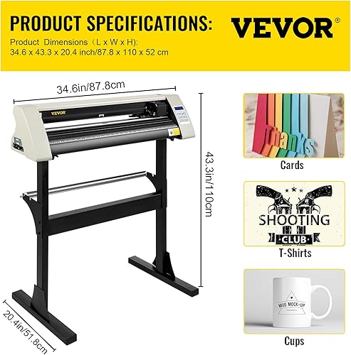 Miniatura 7 de VEVOR Máquina cortadora de vinilo, paquete de trazador de corte de alimentación de papel de 28 pulgadas, impresora de vinilo de fuerza y velocidad