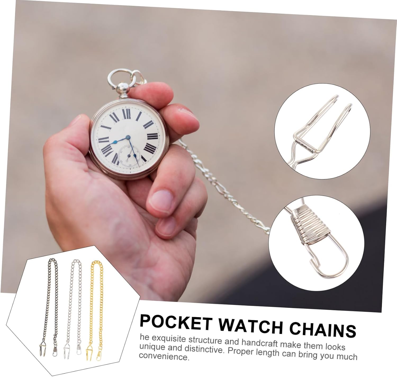 VALICLUD 3 Pcs Vintage Pocket Watch Chains Metal Fob Watch Decorative Hanging Chains for Men Jeans Belt Accessory Retro Pendant Replacement in Silver Gold Bronze