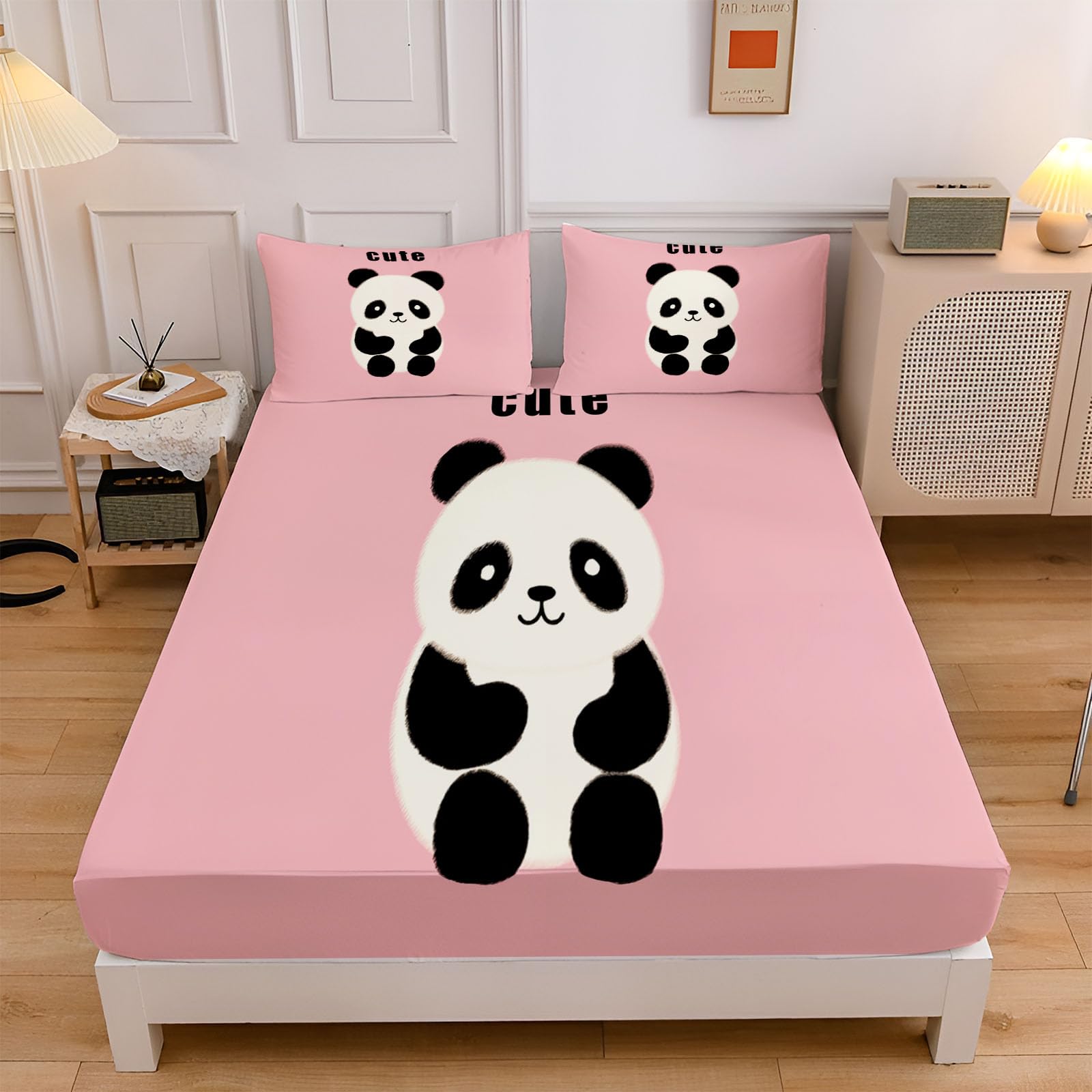 Drap housse panda mignon 120x190 cm en tissu doux et résistant