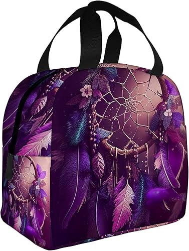 Miniatura 9 de Bolsa de almuerzo aislada para mujeres y hombres, atrapasueños con estrellas moradas, reutilizable, a prueba de fugas, linda lonchera para el