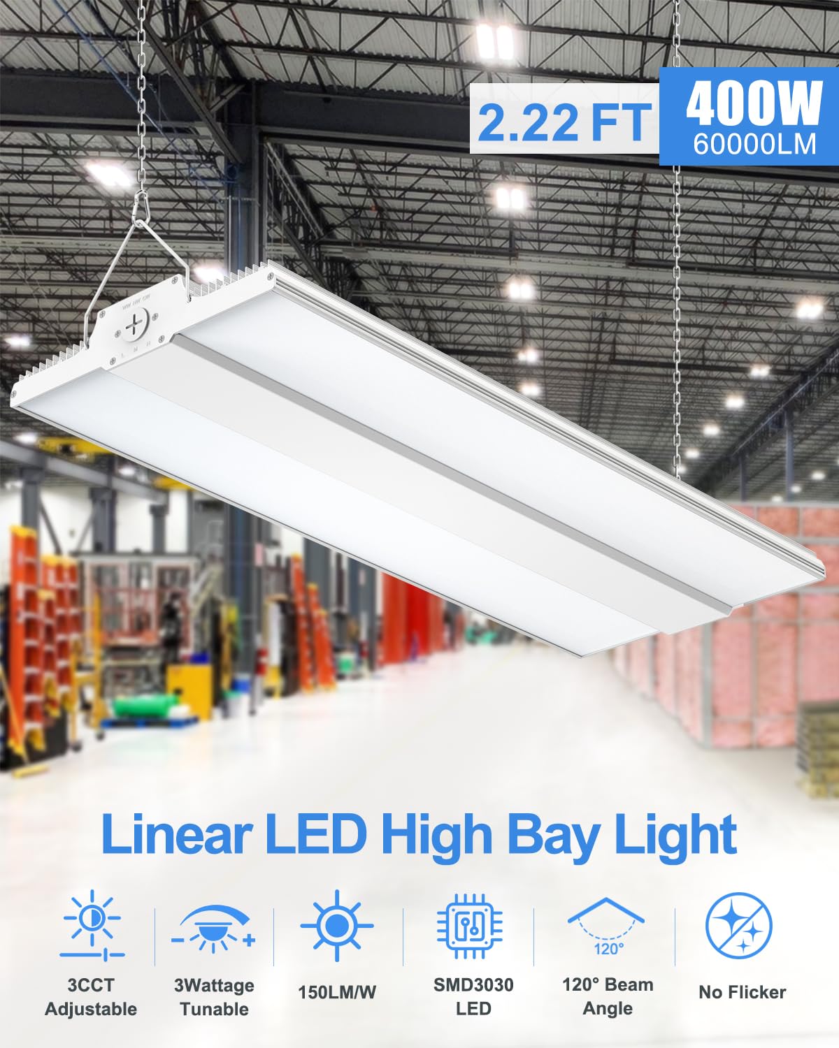 9 Pack High Bay LED Lights 400W 320W 240W Adjustable 2 2FT Linear LED High Bay Warehouse Light — view 2