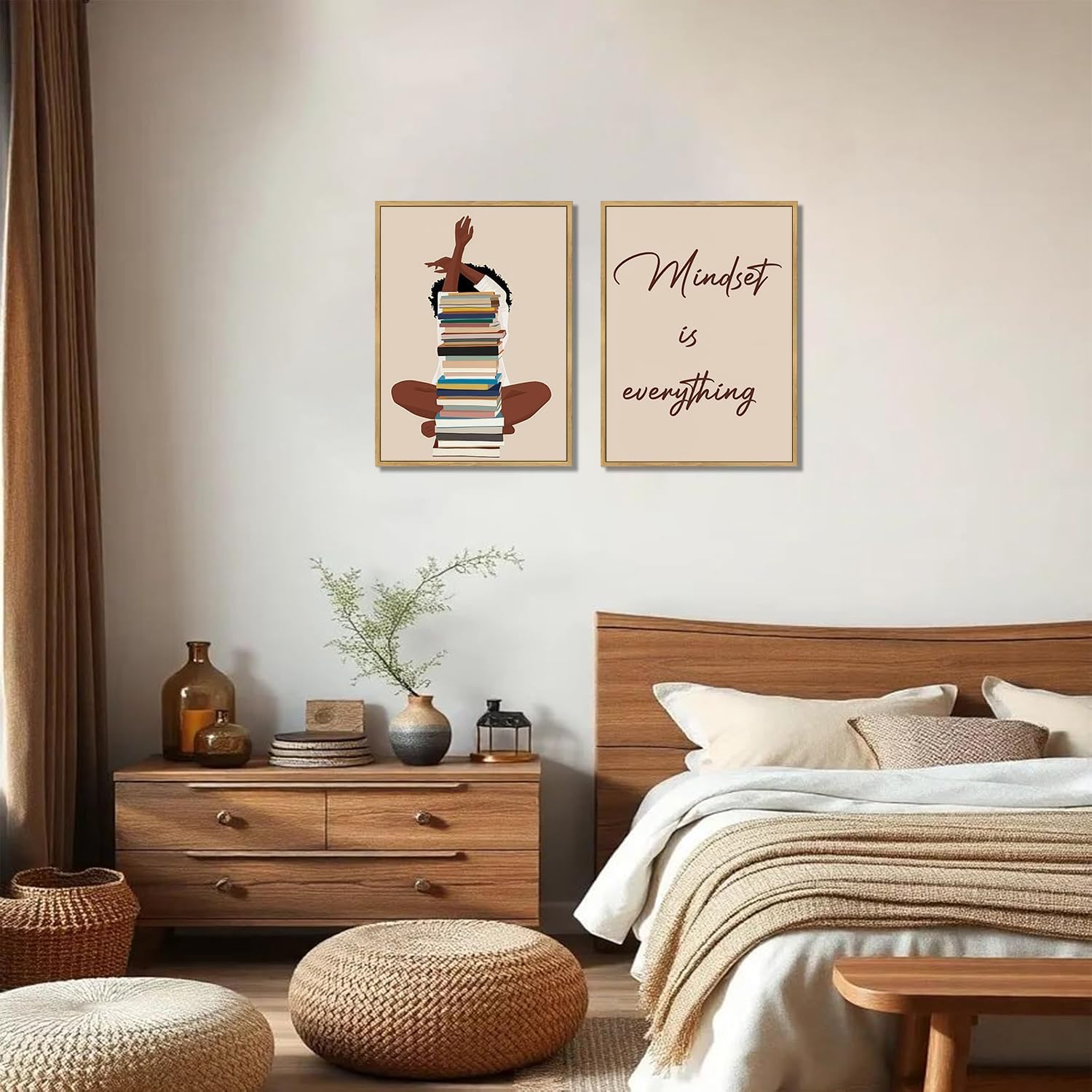 Black Girl Canvas Wall Art Modern African American Wall Decor Black Girl With Books Art Paintings Prints Mindset is Everything Posters for Bedroom Living Room Home Decoration(Unframed,16x24x2 Inch)