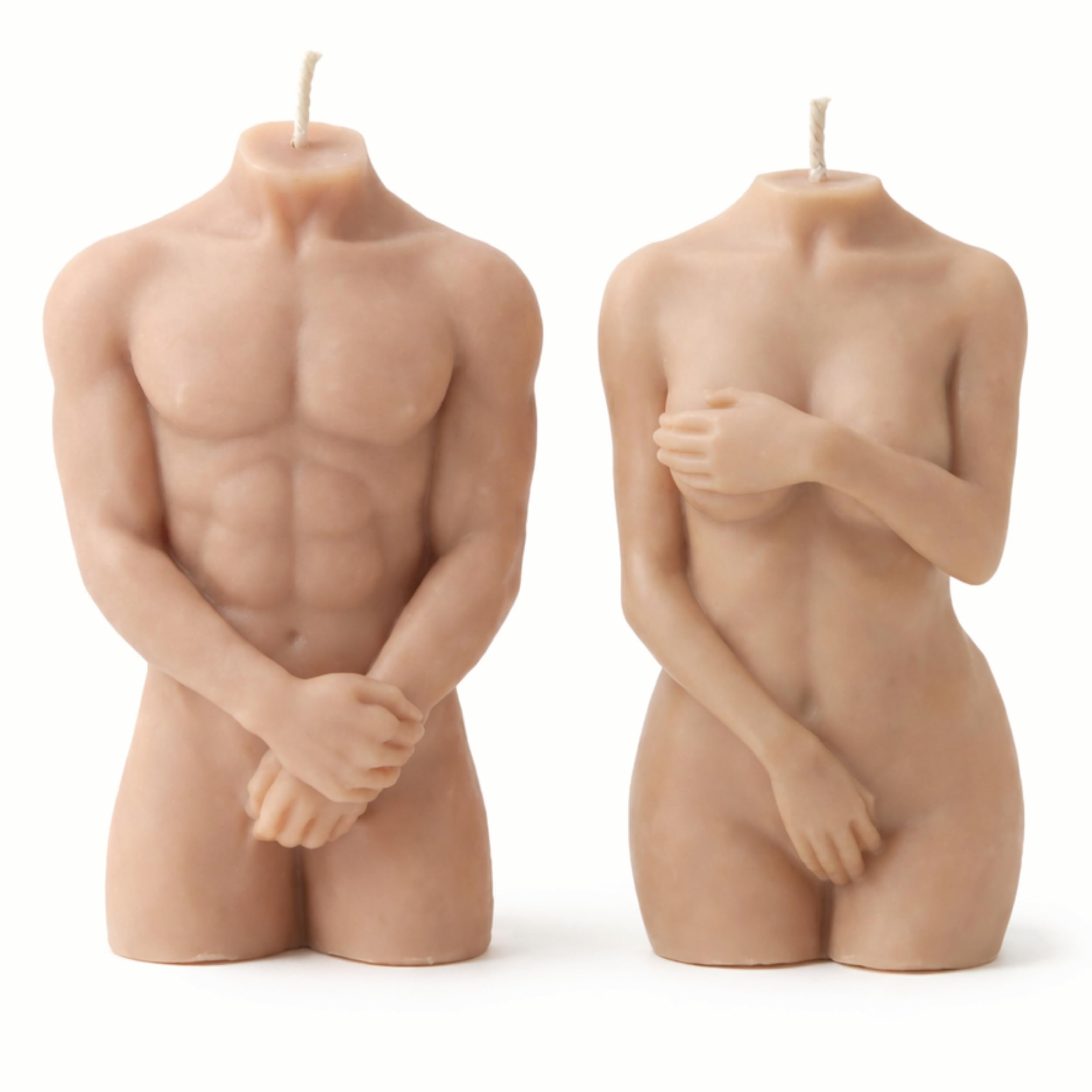 Curvy Body Torso Candle | Cuerpo decorativo sostenible con vela de cera de soja | Hecho a mano | 100% vegano | Hombre & Mujer (crema) – 6 x 5 x 10 cm (set)