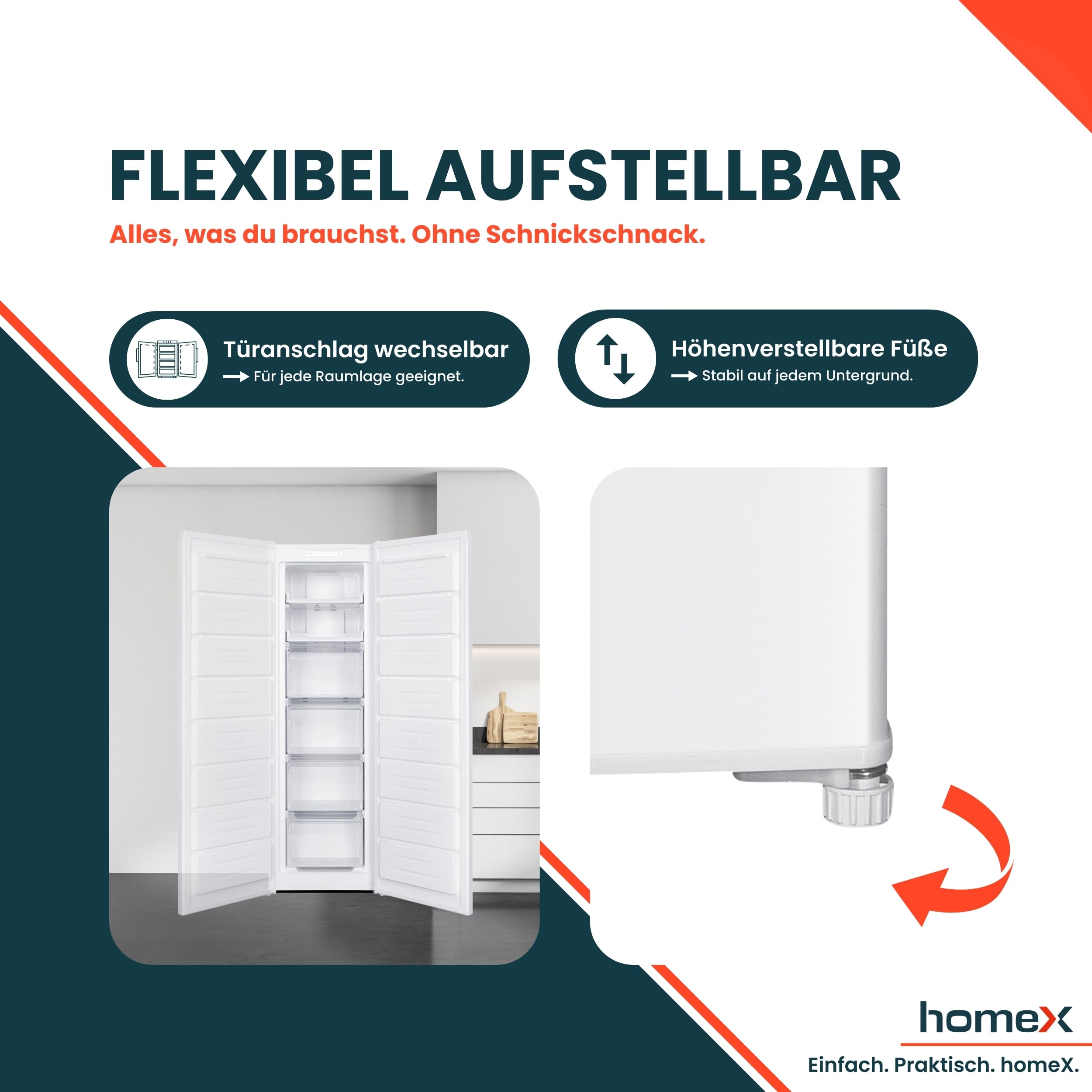 homeX FSN2041E-W Gefrierschrank NoFrost Tiefkühlschrank groß 204 Liter