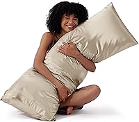 Vista 26 de Bedsure - Juego de fundas de almohada de satén tamaño king, 2 unidades - Fundas de almohada gris plateado para cabello y piel con cierre de sobre