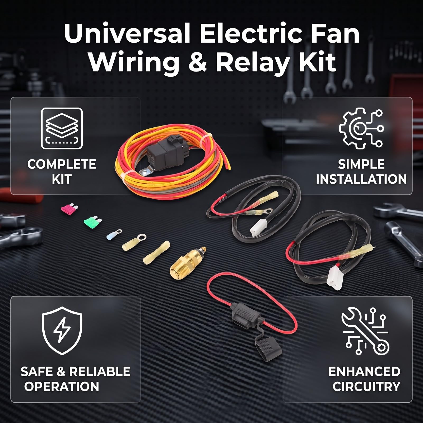 Tbest Kit de Cableado de Ventilador Eléctrico Universal con Cableado Más Grueso y relé, Interruptor de Control de Termostato para Actualizaciones del de Refrigeración