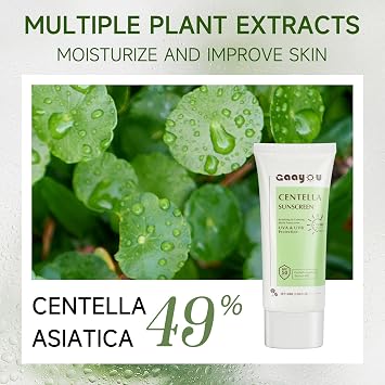 Gaayou Moisturizing Facial Sunscreen with Centella Asiatia, Korean Sunscreen Matte Without White Clay Sun Protection for Oily and Sensitive Skin