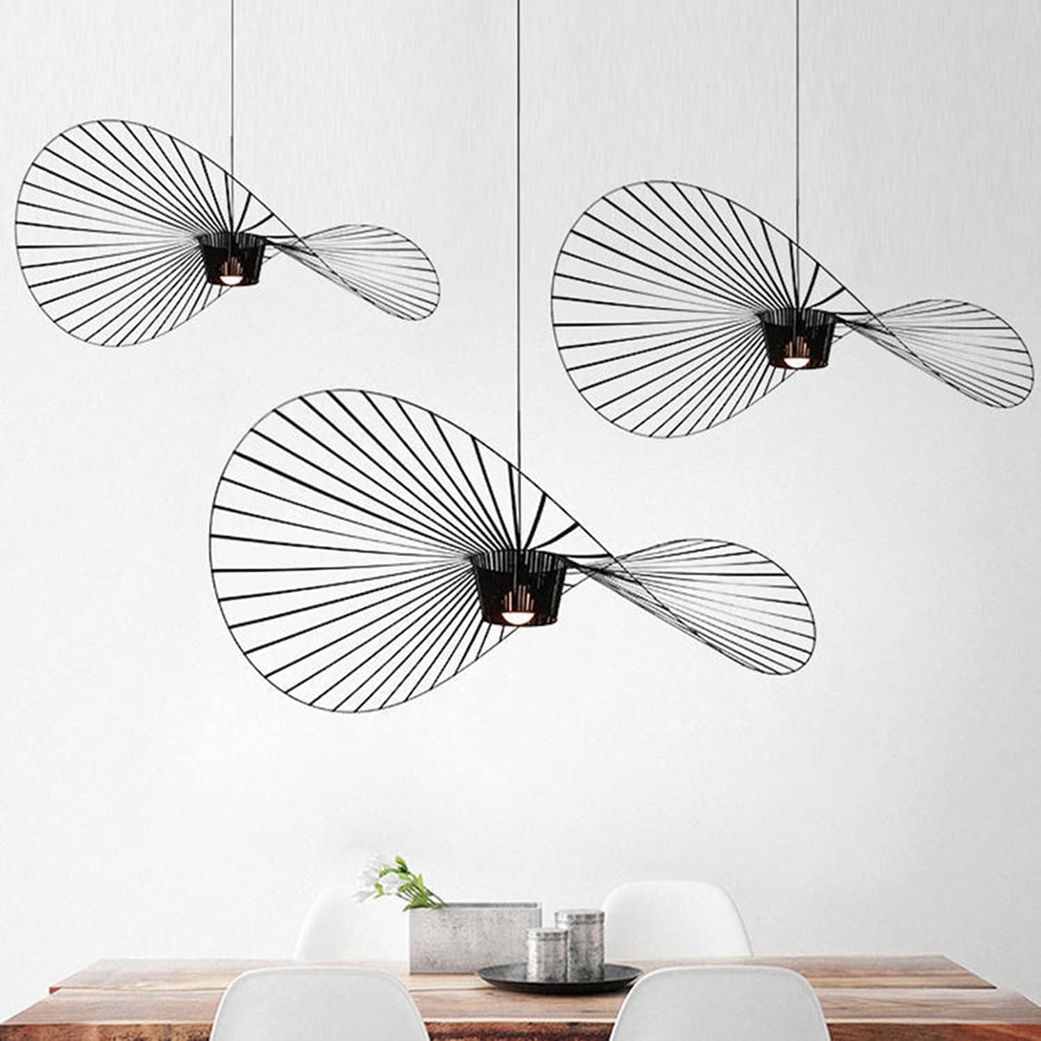 Lámpara Colgante Vintage para Sala De Estar, Diseño De Sombrero De Fibra De Vidrio + Casquillo E27 De Tela De Fibra. Altura De Luz Ajustable., Black, 170cm