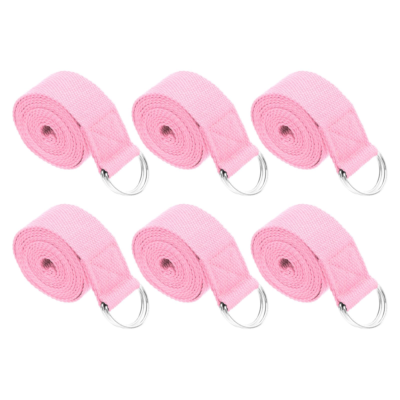 PATIKIL Yoga Strap for Stretching 8 Feet, 6Pcs Cotton Yoga Belt with Adjustable Metal D-Ring Buckle Stretch Bands for Fitness Pilates, Pink