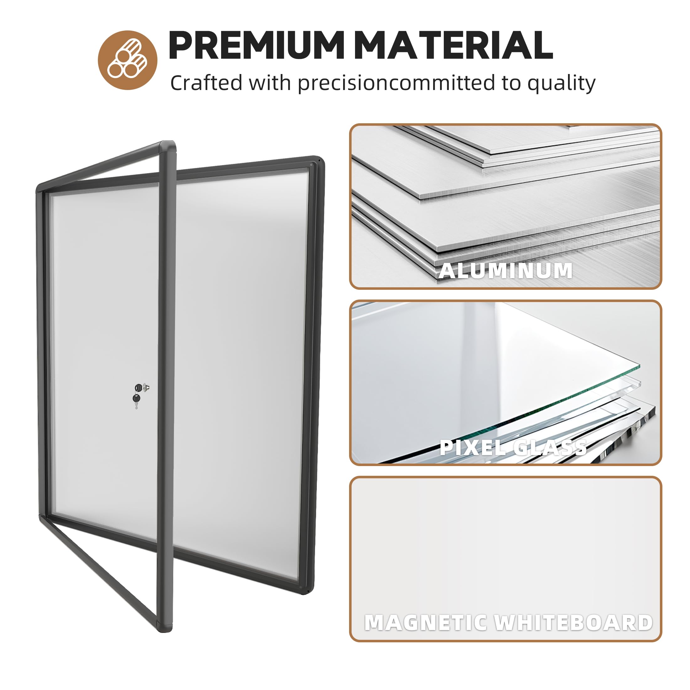 INNOVART Geschlossene Pinnwand, 71,1 x 66 cm, wetterfest, trocken abwischbar, mit schwarzem Aluminiumrahmen, geschlossene Whiteboard-Wandvitrine mit Schwingtür, Informationsschrank für Schule, Büro