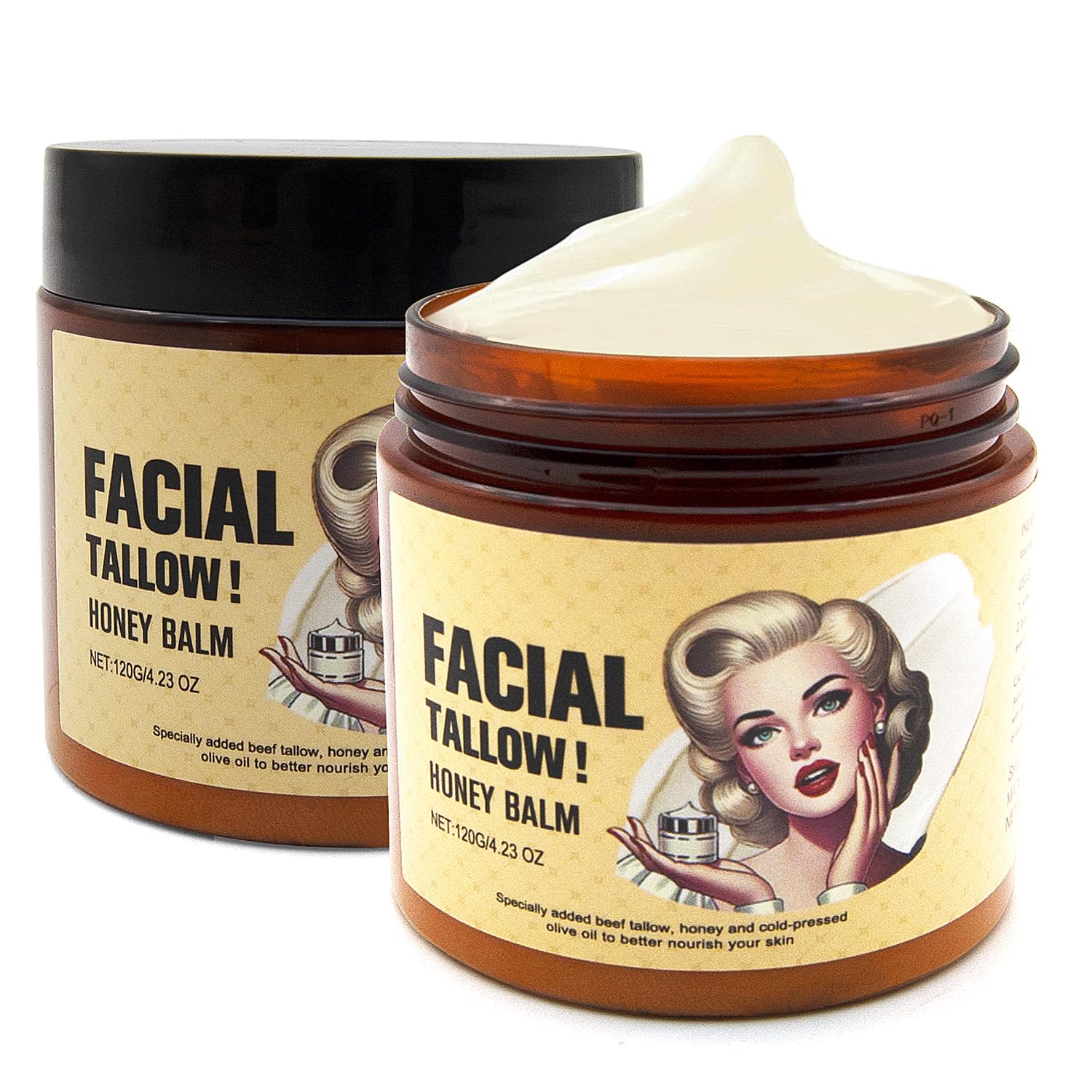 Beef Tallow for Skin,Tallow and Honey Balm,Tallow Face Moisturizer Beef Tallow for Face,Grass Fed Grass Finished Organic Faces Cream,Moisturizer,Body Lotion,Skin Care,Body Cream(2pcs)