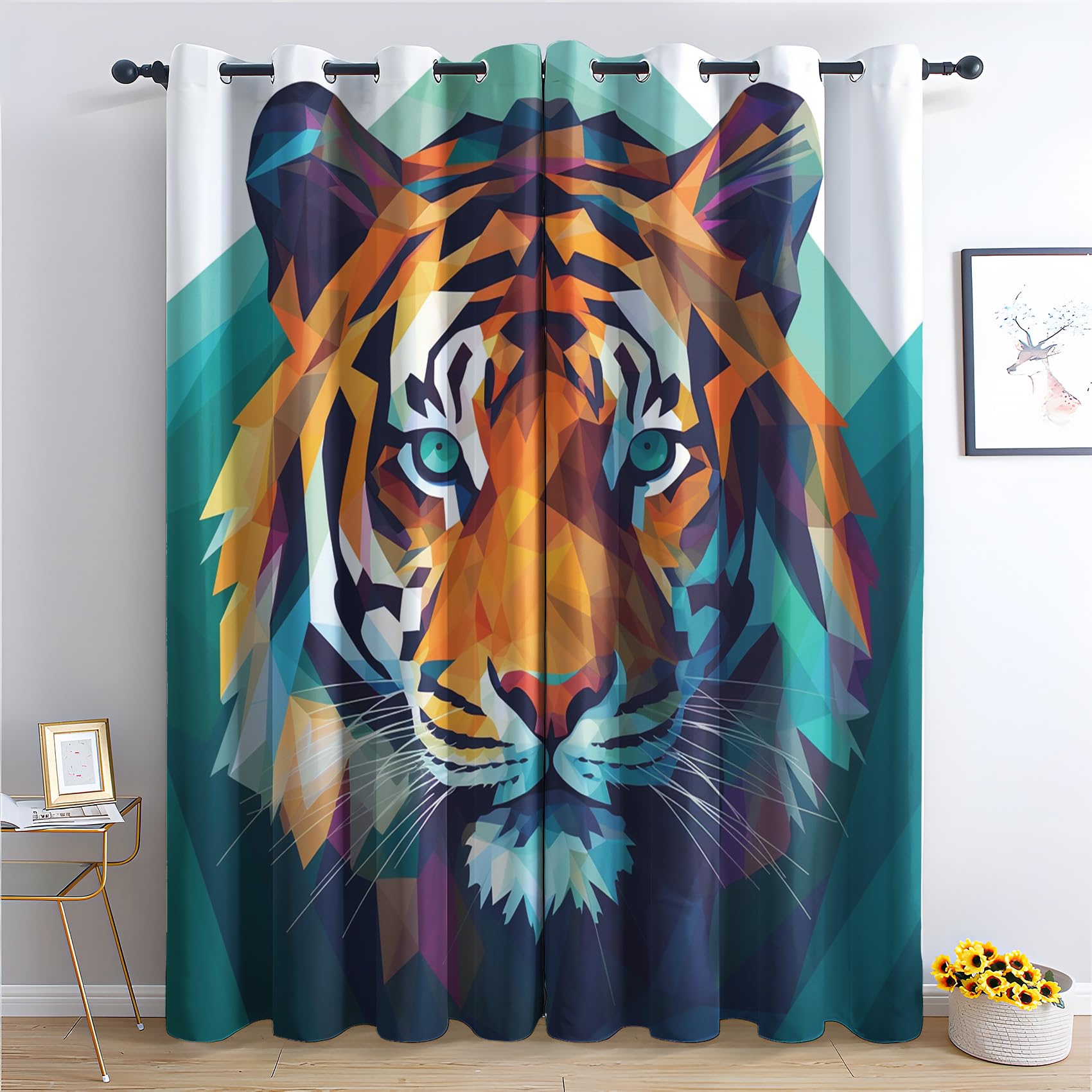 Vorhänge Tiger Muster - Kinder Jungen Tiere Fenster Gardinen mit Ösen, Vorhang Blickdicht Verdunklungsvorhänge Thermovorhang für Wohnzimmer Schlafzimmer Deko 2er Set, H 220 x B 140 cm A-#270