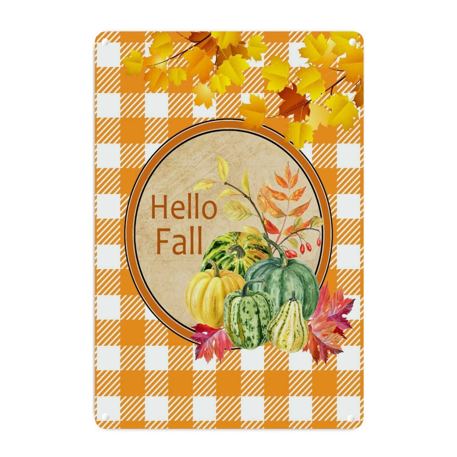 Panneau rétro en aluminium Hello Fall, la décoration en métal pour célébrer la douceur de l'automne