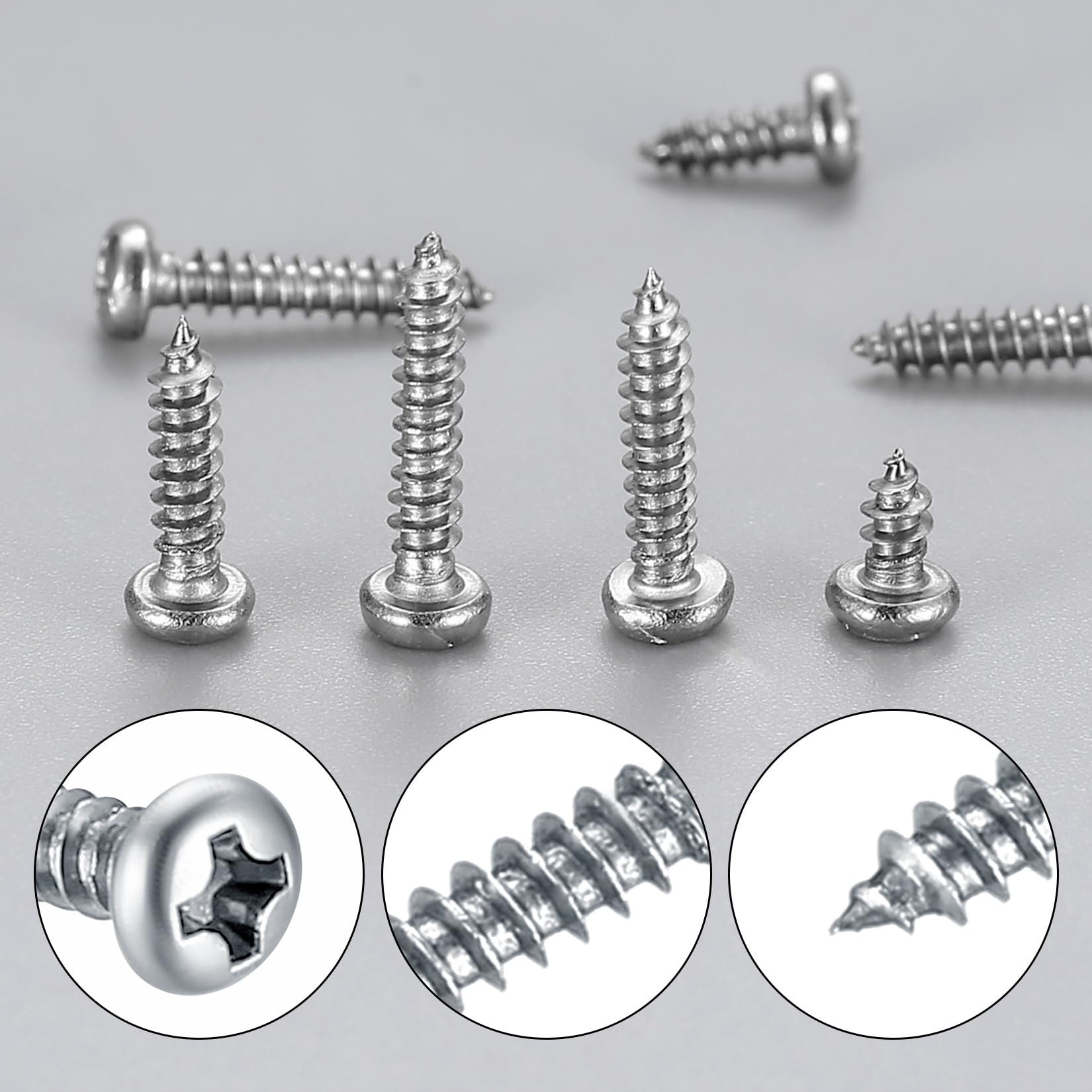M3 Pan Head Screws, 35 Pcs Self Tapping Screws for Wood Screws Assortment Set Carbon Steel Phillips Round Head Tapping Screws - Image 3