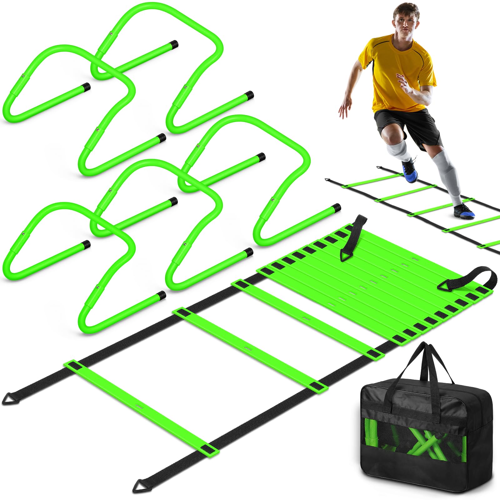 SMTPDT Speed & Agility Training Set - 5 Adjustable Hurdles and 20ft Agility Ladder